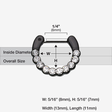Detail View 1 of Colorline Glistening Multi-Gem Septum Clicker-Black/Clear
